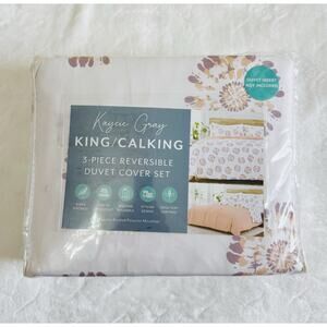 New Kaycie Gray King 3 Piece Reversible Duvet Cover Set 881 CAMEO ROSE $120